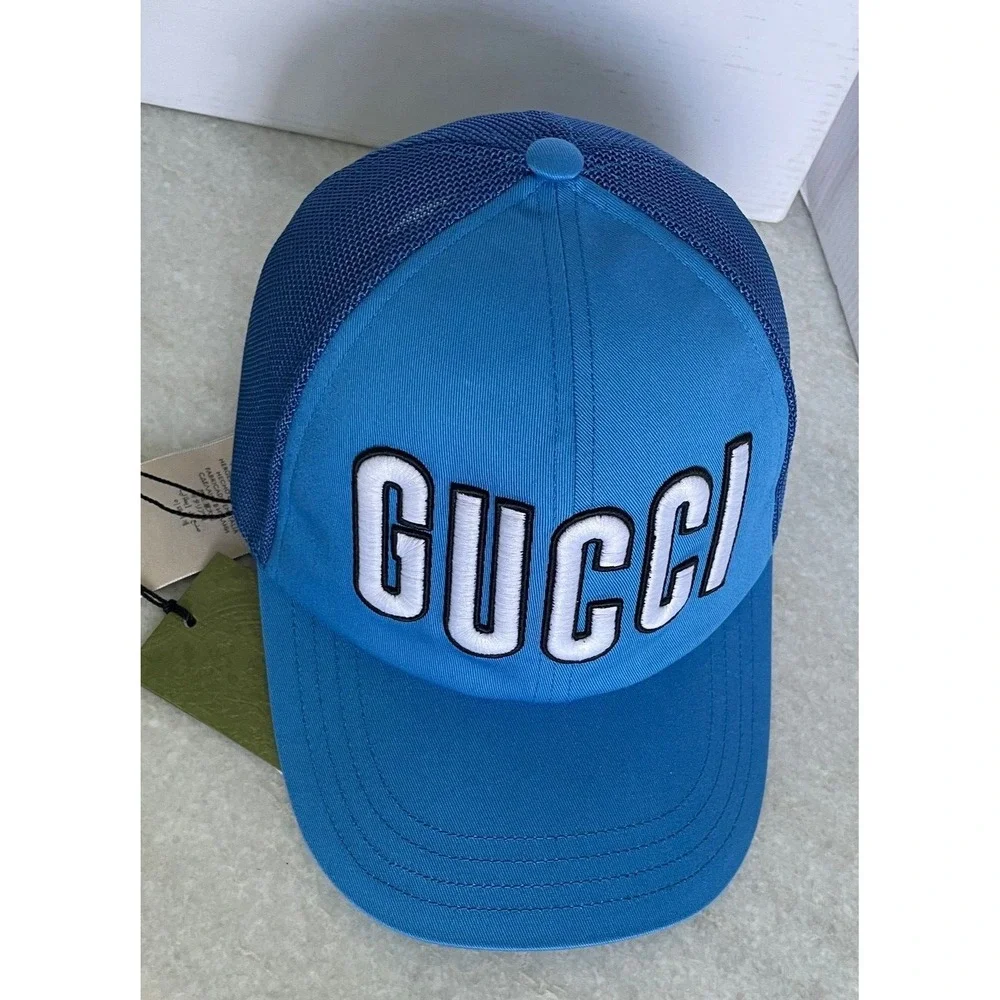 NWT Gucci Logo Blue Baseball Hat Size M